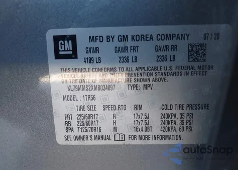 2021 Chevrolet Trailblazer Fwd Ls z USA, uszkodzony, nr VIN KL79MMS2XMB034097